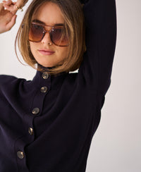 Merino wool turtleneck cardigan LES SEIZE Dark blue