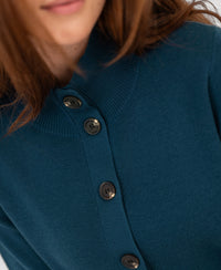 LES SEIZE Deep Sea Merino Cardigan with Turtleneck