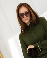 LES SEIZE Army Merino Cardigan with Turtleneck
