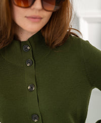 LES SEIZE Army Merino Cardigan with Turtleneck