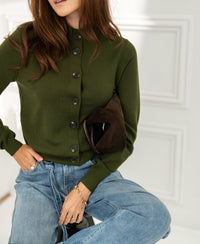 LES SEIZE Army Merino Cardigan with Turtleneck
