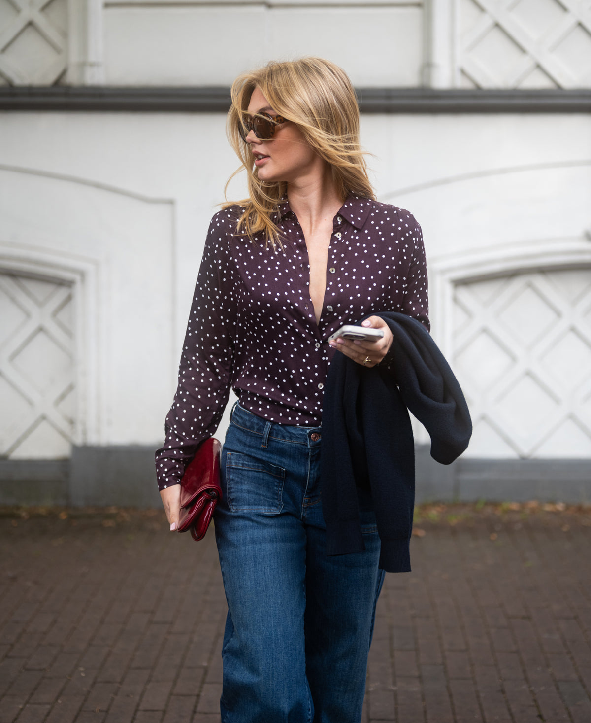 Stippenblouse LA SEZANNE Wijnrood - Ivoor