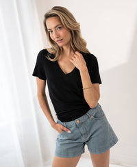 Black lyocell T-shirt.