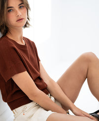 Linen summer sweater in Sierra by Plein Publique shown against a white background.