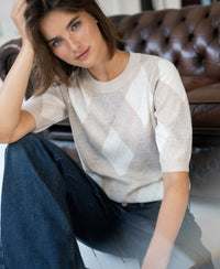 Sand melange argyle merino wool sweater LE STANFORD by PLEIN PUBLIQUE.
