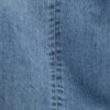 Close-up of blue denim fabric with a vertical seam and visible stitching down the center.
