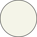Off-white circular button with a thin black outline, displayed on a light gray background.