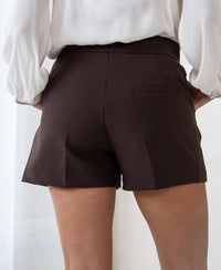 Chocolate brown short skirt, seen from the back.