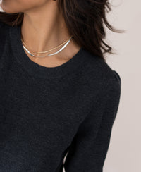Front view of the LA TWIGGY anthracite merino wool dress by PLEIN PUBLIQUE.