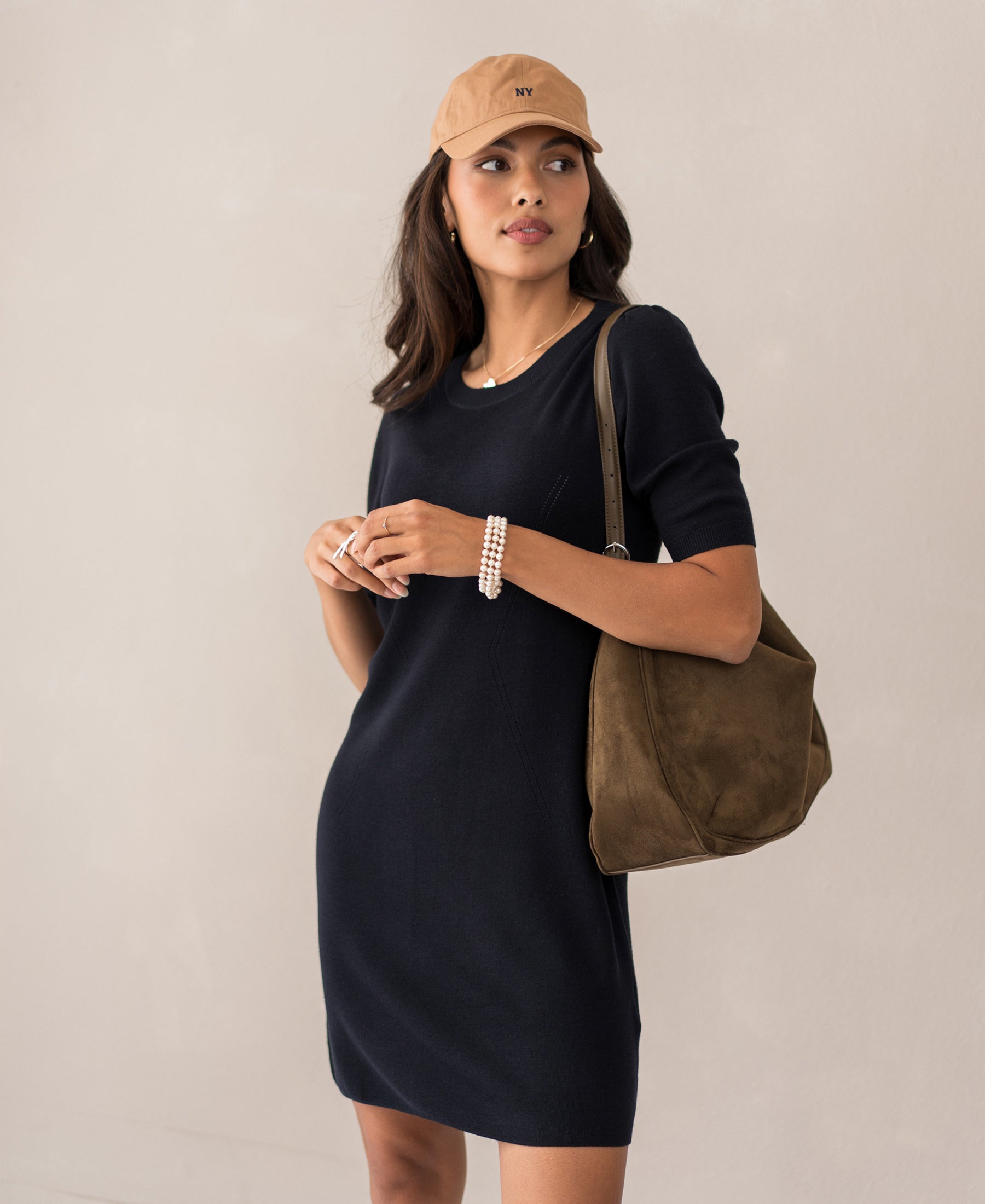 Navy blue merino wool LA TWIGGY dress by PLEIN PUBLIQUE shown against a plain background.