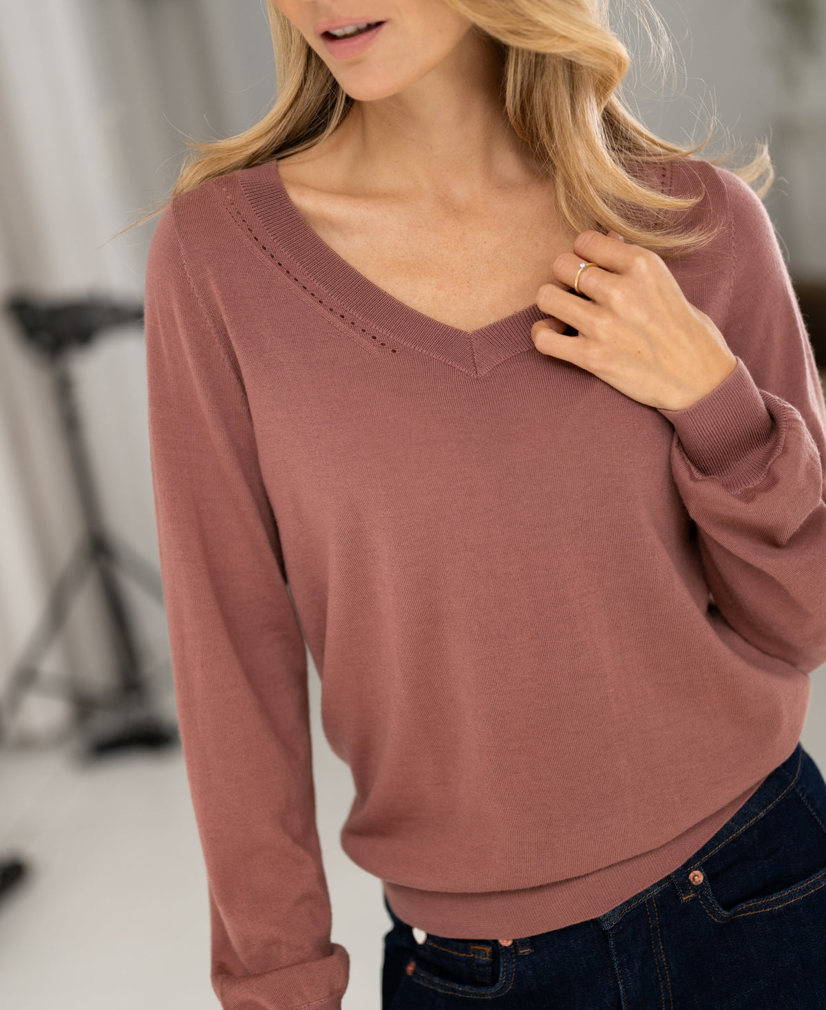 Merino V-hals trui LA VILLE Dusty pink