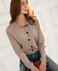 LES VINGT Polo-Collar Cardigan, Light Sand
