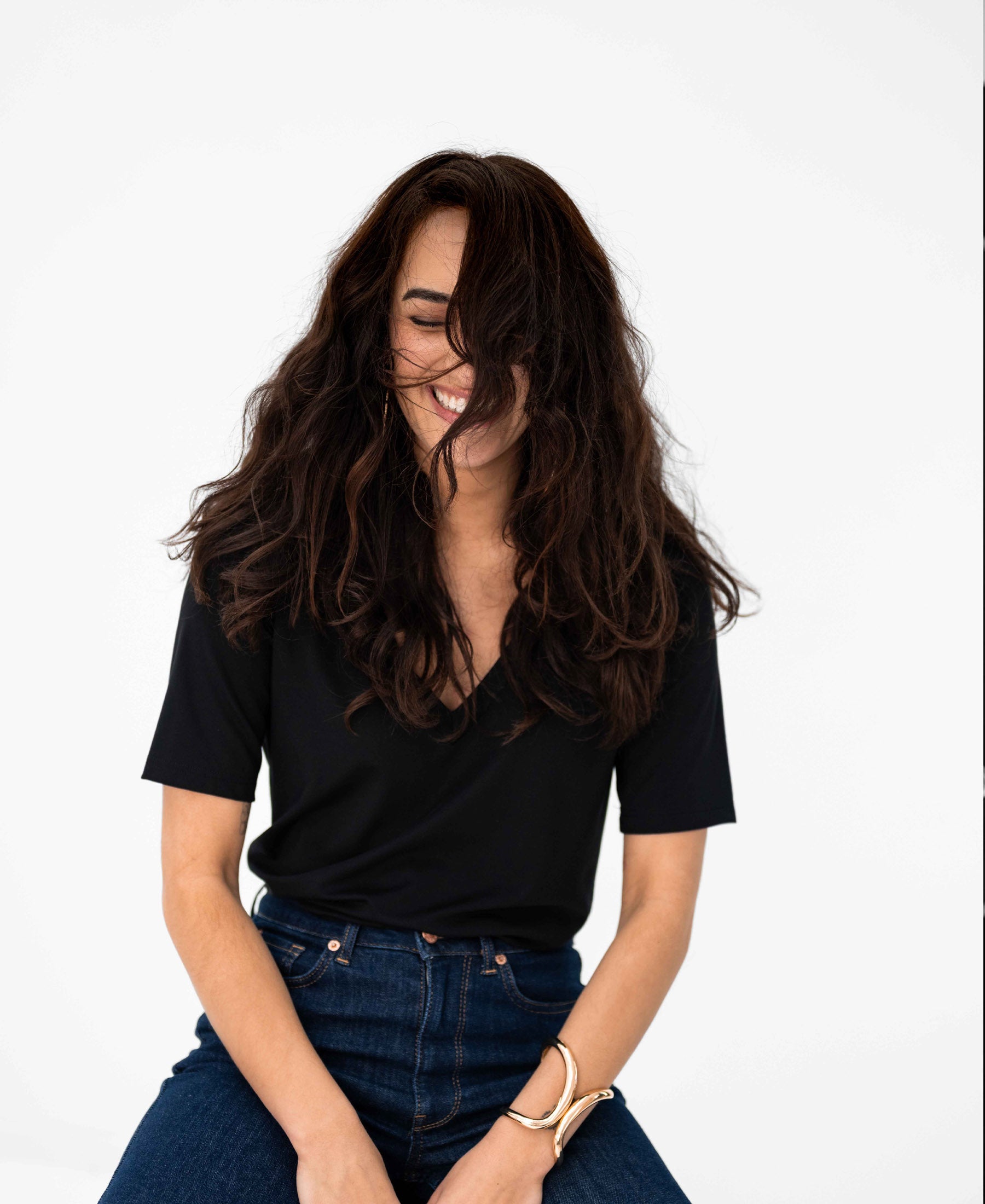 Black V-neck T-shirt by PLEIN PUBLIQUE LA VERONIQUE shown against a plain white background.