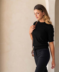 Black merino wool pullover sweater LA BRIOCHE by PLEIN PUBLIQUE.