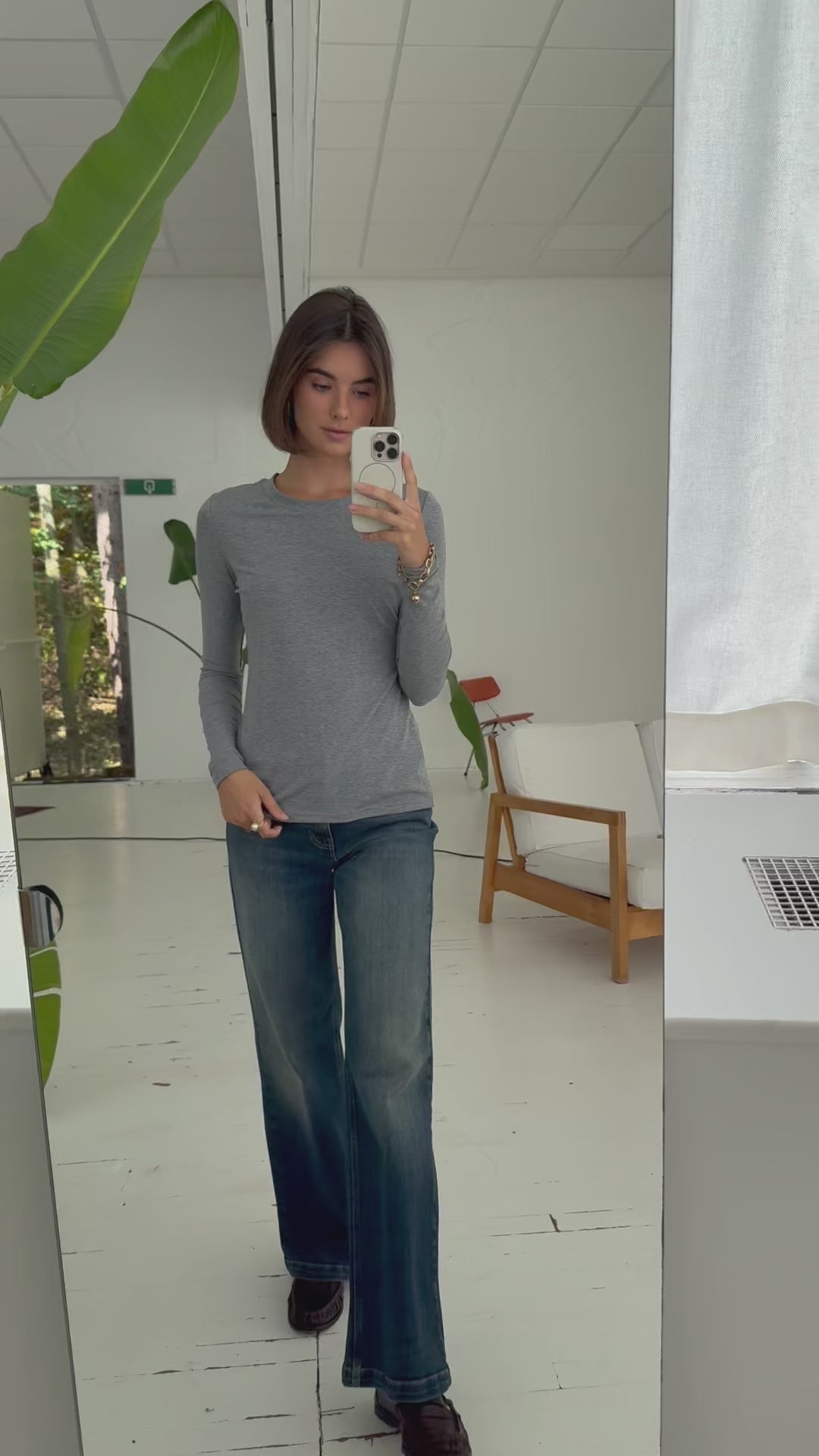 Luxe T-shirt lange mouw LA JANE Grijs melange