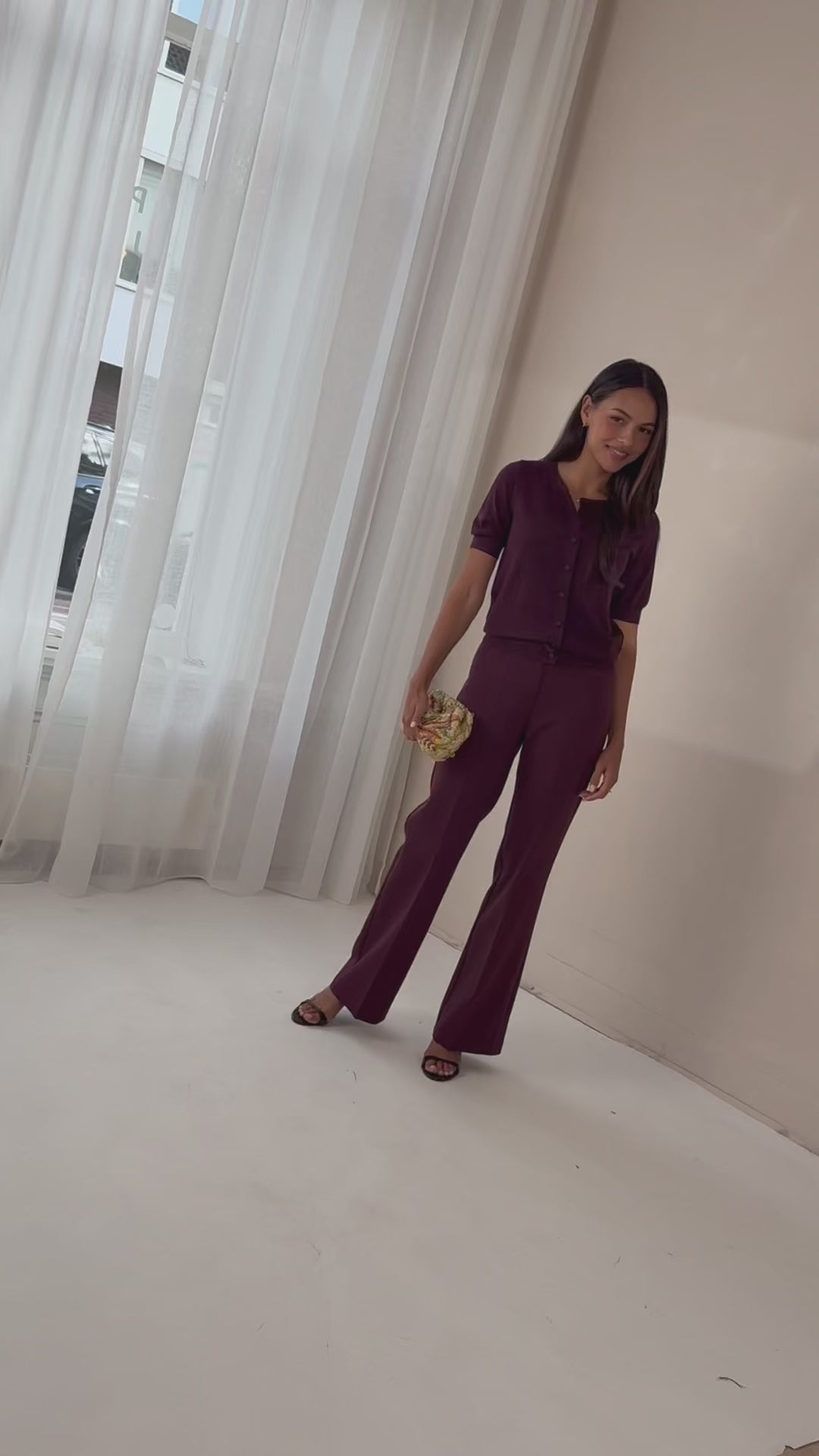 Merino wool silk cardigan LA LORAINE wine