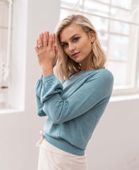 The LA COEUR merino sweater by PLEIN PUBLIQUE in light blue.